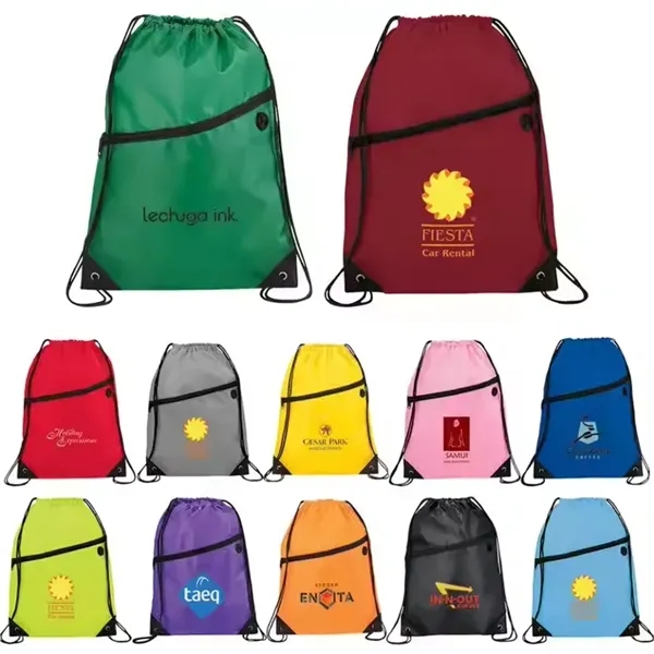 Polyester Drawstring Backpack With Zipper - Polyester Drawstring Backpack With Zipper - Image 0 of 4