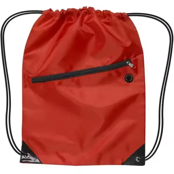 Polyester Drawstring Backpack With Zipper - Polyester Drawstring Backpack With Zipper - Image 2 of 4