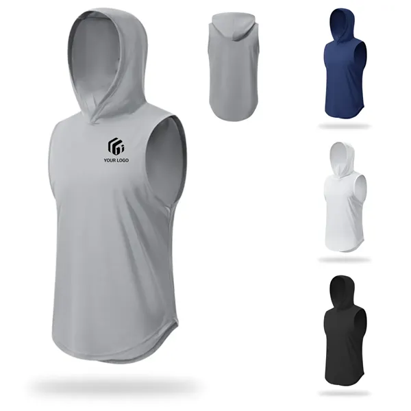 Men's quick dry fitness running gym hoodies hooded tank tops - Men's quick dry fitness running gym hoodies hooded tank tops - Image 0 of 4