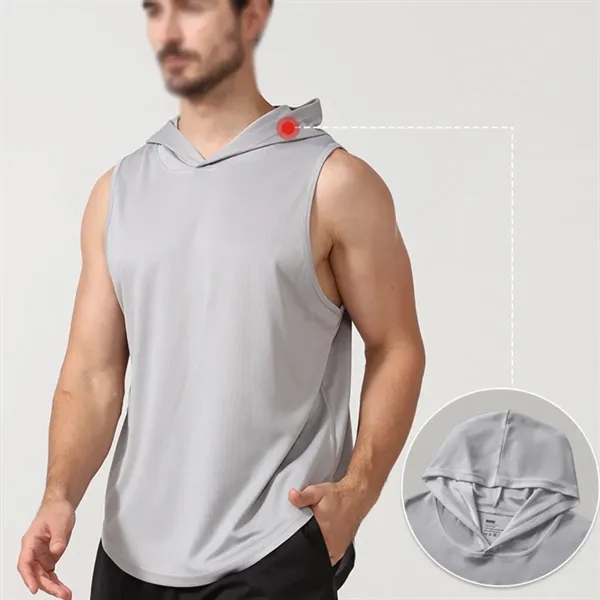 Men's quick dry fitness running gym hoodies hooded tank tops - Men's quick dry fitness running gym hoodies hooded tank tops - Image 2 of 4