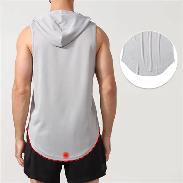 Men's quick dry fitness running gym hoodies hooded tank tops - Men's quick dry fitness running gym hoodies hooded tank tops - Image 3 of 4