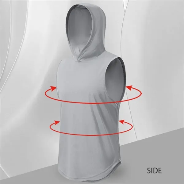 Men's quick dry fitness running gym hoodies hooded tank tops - Men's quick dry fitness running gym hoodies hooded tank tops - Image 4 of 4