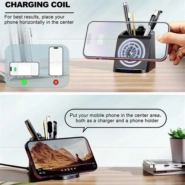 Wireless Charging Stand with Pen Holder - Wireless Charging Stand with Pen Holder - Image 3 of 4