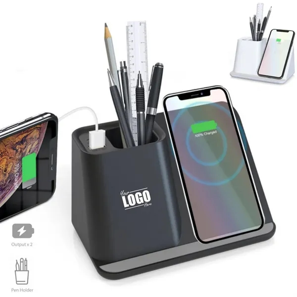 Multi-Function Dual USB Port Wireless Charging Pen Holder - Multi-Function Dual USB Port Wireless Charging Pen Holder - Image 0 of 3