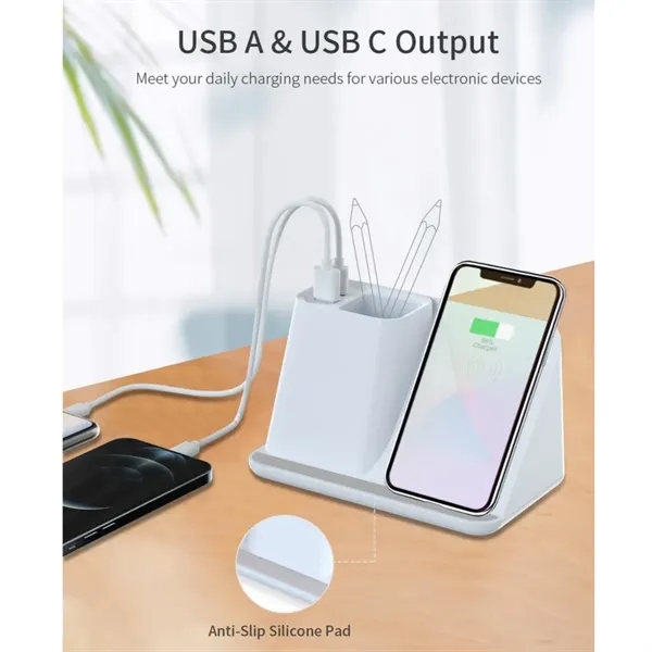 Multi-Function Dual USB Port Wireless Charging Pen Holder - Multi-Function Dual USB Port Wireless Charging Pen Holder - Image 2 of 3