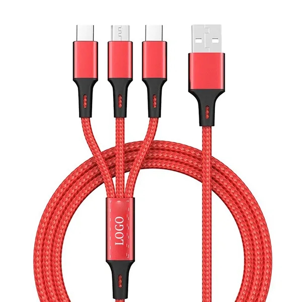 3-in-1 Multi-Charging Cable with Nylon Braided Cord - 3-in-1 Multi-Charging Cable with Nylon Braided Cord - Image 1 of 3