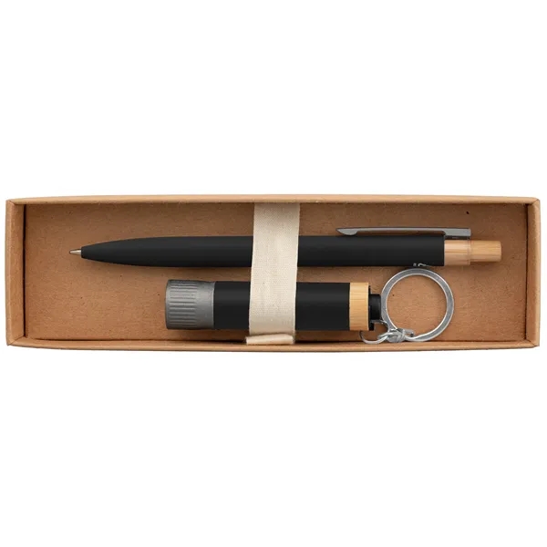 Reborn Recycled Aluminum Bamboo Accented Pen & Flashlight