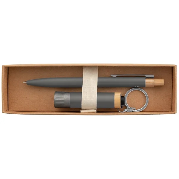 Reborn Recycled Aluminum Bamboo Accented Pen & Flashlight