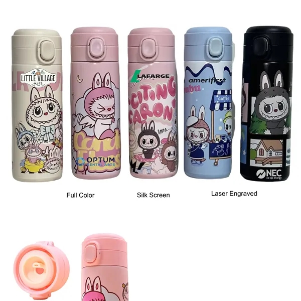 13.5 oz LABUBU Cute Cartoon Push-Button Thermos Bottle - 13.5 oz LABUBU Cute Cartoon Push-Button Thermos Bottle - Image 0 of 7