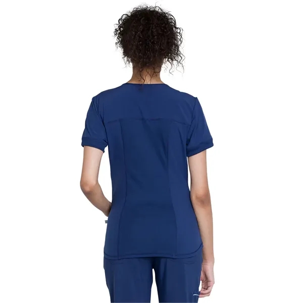Infinity - Women's Mixed Media Zip Front V-Neck Top - Infinity - Women's Mixed Media Zip Front V-Neck Top - Image 2 of 7