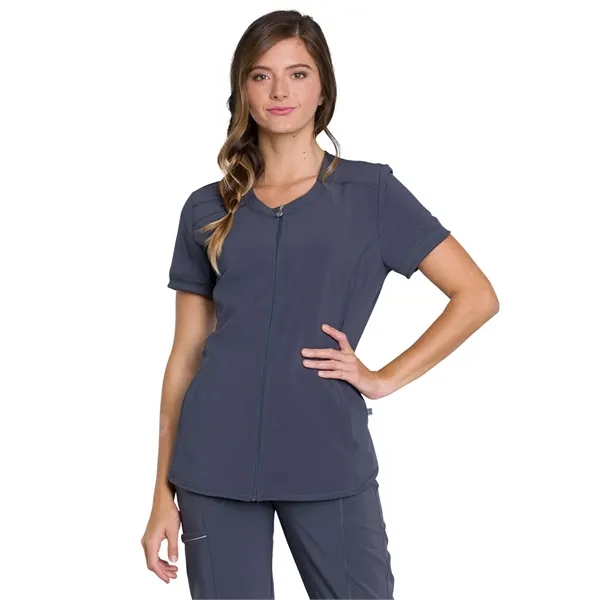 Infinity - Women's Mixed Media Zip Front V-Neck Top - Infinity - Women's Mixed Media Zip Front V-Neck Top - Image 5 of 7