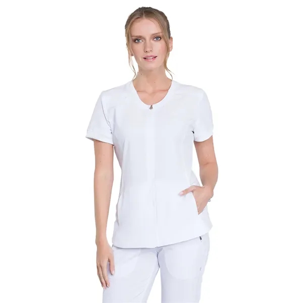 Infinity - Women's Mixed Media Zip Front V-Neck Top - Infinity - Women's Mixed Media Zip Front V-Neck Top - Image 7 of 7
