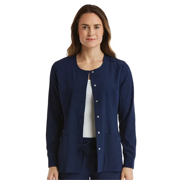 ScrubJoy Originals - Women's Round-Neck Snap Button Jacket - ScrubJoy Originals - Women's Round-Neck Snap Button Jacket - Image 1 of 2