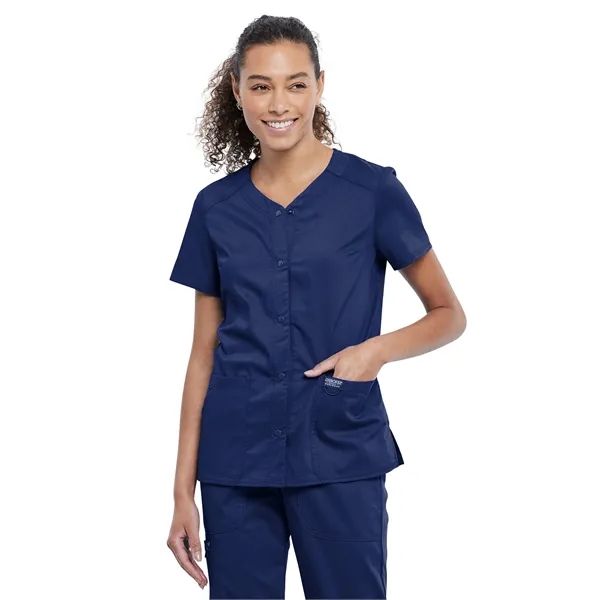 Cherokee - Workwear Revolution - Snap Front V-Neck Top - Cherokee - Workwear Revolution - Snap Front V-Neck Top - Image 3 of 5