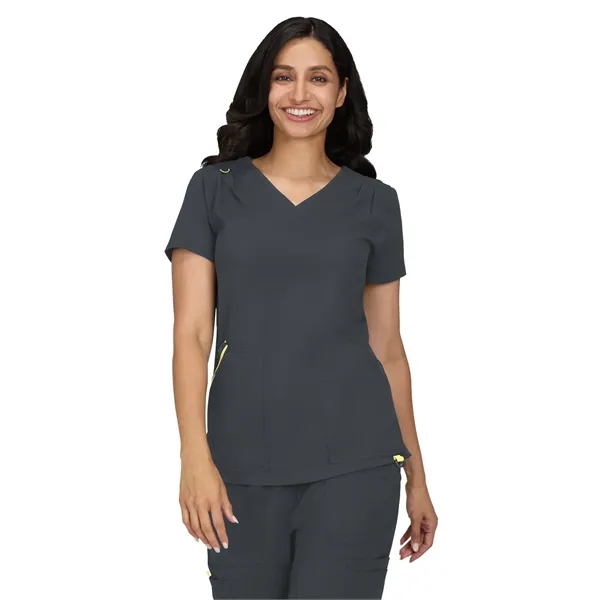 koi - Solis - Women's Ribbed 4-Pocket V-Neck Sari Top - koi - Solis - Women's Ribbed 4-Pocket V-Neck Sari Top - Image 3 of 11