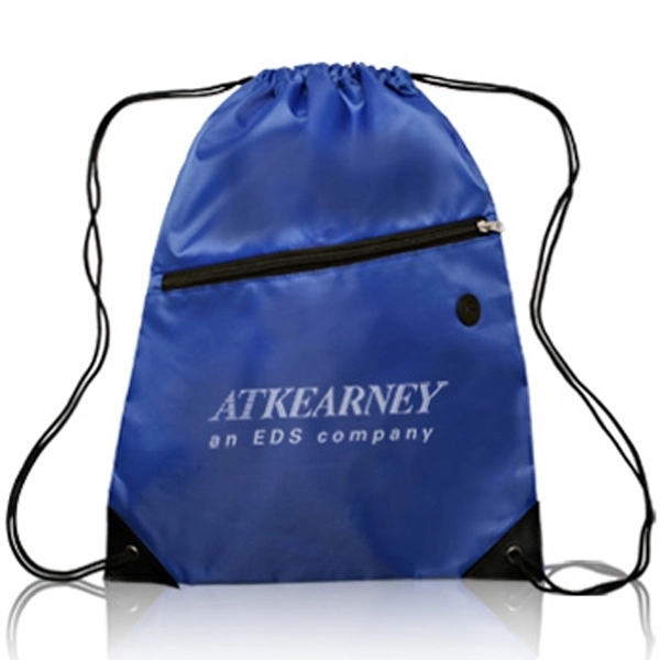 Drawstring Sports Bag w/ Zipper & Earphone Slot (13.5"x18") - Drawstring Sports Bag w/ Zipper & Earphone Slot (13.5"x18") - Image 2 of 17
