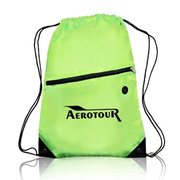Drawstring Sports Bag w/ Zipper & Earphone Slot (13.5"x18") - Drawstring Sports Bag w/ Zipper & Earphone Slot (13.5"x18") - Image 4 of 17