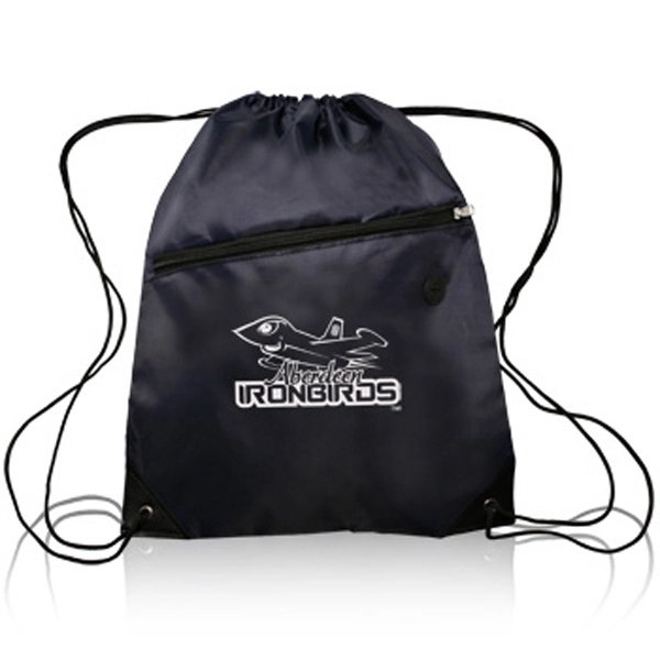 Drawstring Sports Bag w/ Zipper & Earphone Slot (13.5"x18") - Drawstring Sports Bag w/ Zipper & Earphone Slot (13.5"x18") - Image 5 of 17