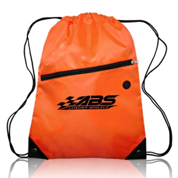 Drawstring Sports Bag w/ Zipper & Earphone Slot (13.5"x18") - Drawstring Sports Bag w/ Zipper & Earphone Slot (13.5"x18") - Image 6 of 17