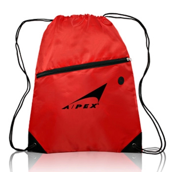 Drawstring Sports Bag w/ Zipper & Earphone Slot (13.5"x18") - Drawstring Sports Bag w/ Zipper & Earphone Slot (13.5"x18") - Image 7 of 17
