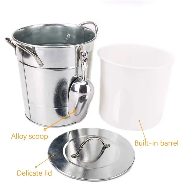 4L Silver Double Walled Ice Bucket With Lid And Scoop - 4L Silver Double Walled Ice Bucket With Lid And Scoop - Image 2 of 4