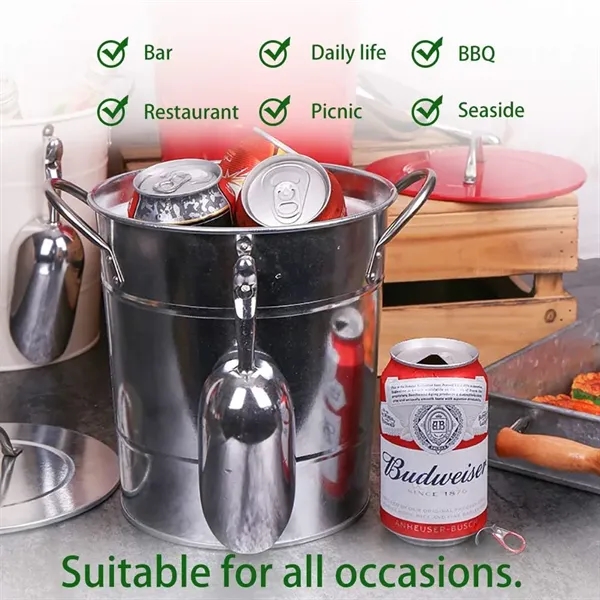4L Silver Double Walled Ice Bucket With Lid And Scoop - 4L Silver Double Walled Ice Bucket With Lid And Scoop - Image 3 of 4