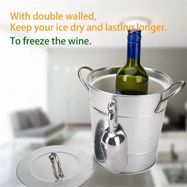 4L Silver Double Walled Ice Bucket With Lid And Scoop - 4L Silver Double Walled Ice Bucket With Lid And Scoop - Image 4 of 4