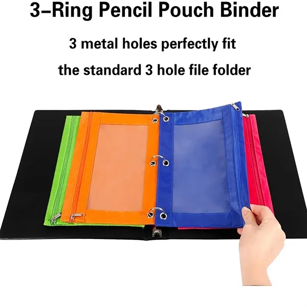 3-Ring Zipper Pencil Pouch with Clear Window for School - 3-Ring Zipper Pencil Pouch with Clear Window for School - Image 2 of 3
