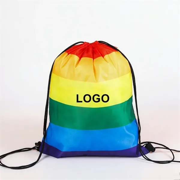 210D Polyester LGBT Rainbow Drawstring Sportpacks 16''x13'' - 210D Polyester LGBT Rainbow Drawstring Sportpacks 16''x13'' - Image 0 of 2