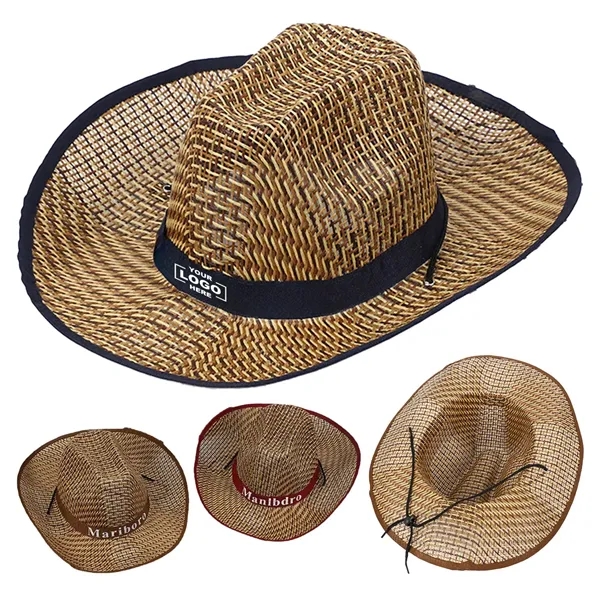 Straw Round up Cowboy Hat Summer Wide Brim Beach Cap - Straw Round up Cowboy Hat Summer Wide Brim Beach Cap - Image 0 of 2