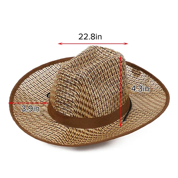 Straw Round up Cowboy Hat Summer Wide Brim Beach Cap - Straw Round up Cowboy Hat Summer Wide Brim Beach Cap - Image 1 of 2