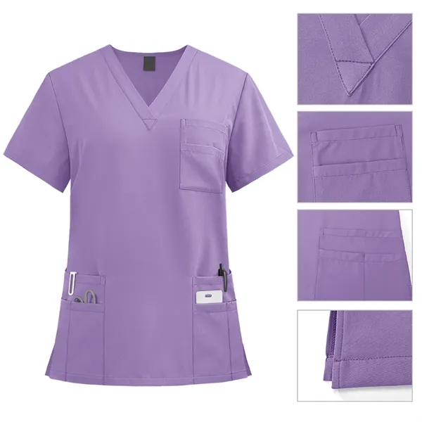 Solid nurse top and pants medical uniform women's scrub set - Solid nurse top and pants medical uniform women's scrub set - Image 2 of 4