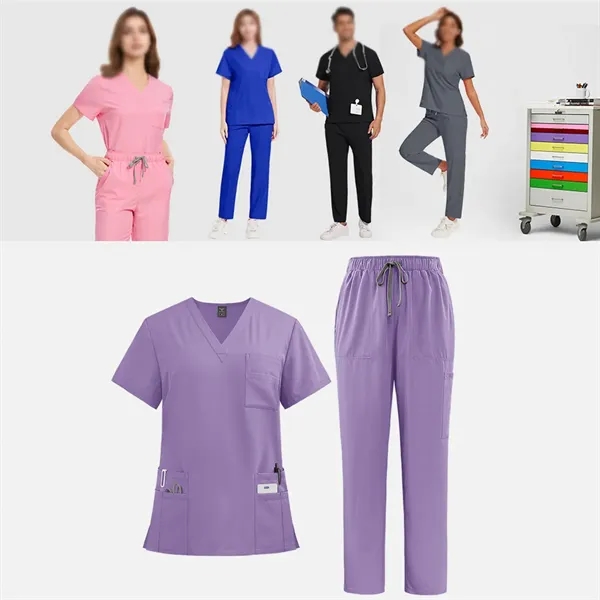 Solid nurse top and pants medical uniform women's scrub set - Solid nurse top and pants medical uniform women's scrub set - Image 4 of 4