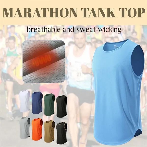 Marathon men women workout gym shirts breathable tank top - Marathon men women workout gym shirts breathable tank top - Image 3 of 4