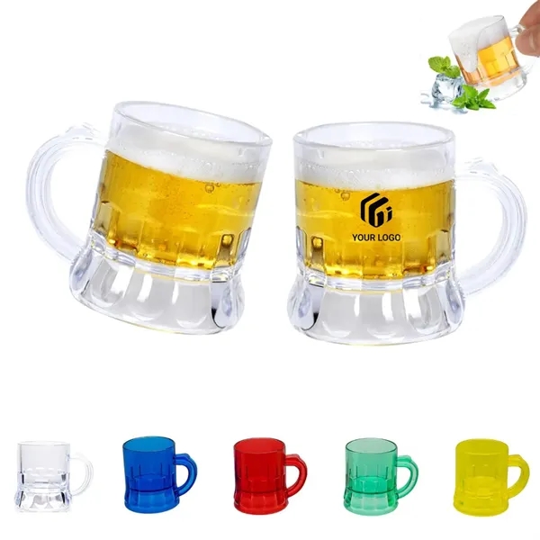 1 oz reusable mini clear plastic beer mug shot with handles - 1 oz reusable mini clear plastic beer mug shot with handles - Image 0 of 4