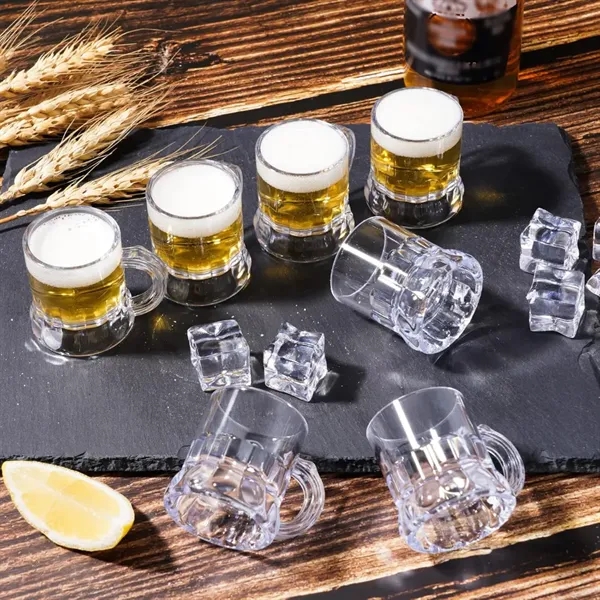 1 oz reusable mini clear plastic beer mug shot with handles - 1 oz reusable mini clear plastic beer mug shot with handles - Image 3 of 4