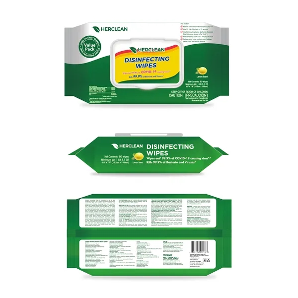 Disinfectant Wipes, 6" x 7.8", White, 80/Pack, 12 Packs/Case - Disinfectant Wipes, 6" x 7.8", White, 80/Pack, 12 Packs/Case - Image 2 of 6