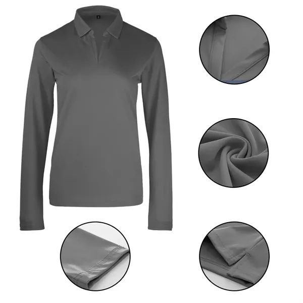 Women's Sport Micro Pique Long Sleeve Polo Shirt - Women's Sport Micro Pique Long Sleeve Polo Shirt - Image 2 of 4