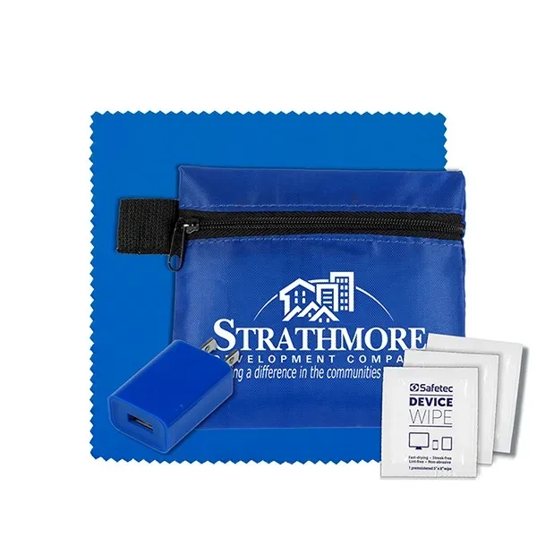 Custom Tech Home and Travel Kit w/ Cleaning Cloth / Wall Charger