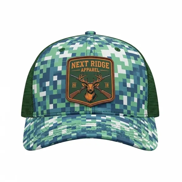 Richardson 6-Panel Snapback Trucker Hat w/Leather Patches - Richardson 6-Panel Snapback Trucker Hat w/Leather Patches - Image 0 of 14