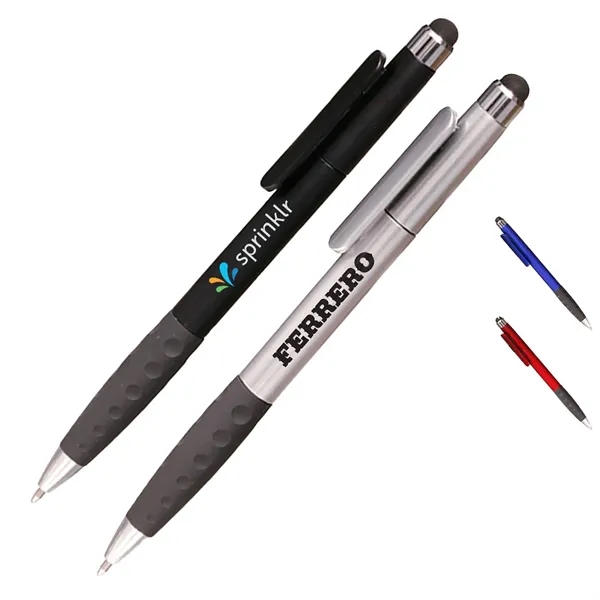 Ballpoint Twist Plastic Pens w/ Rubber Grip & Stylus Top - Ballpoint Twist Plastic Pens w/ Rubber Grip & Stylus Top - Image 0 of 5