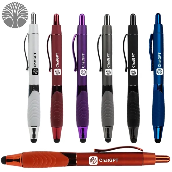 Recycled Rubberized Metallic Pen with Stylus Tip - Recycled Rubberized Metallic Pen with Stylus Tip - Image 0 of 14