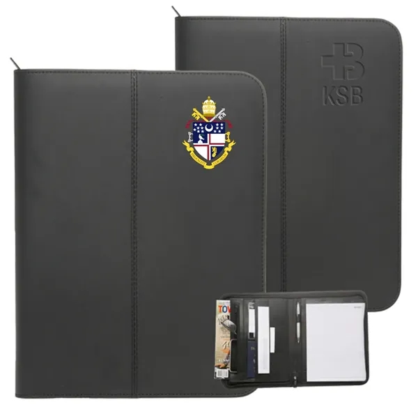 Premium Zippered Leather Portfolio w/ Pen Loop & Two Pockets - Premium Zippered Leather Portfolio w/ Pen Loop & Two Pockets - Image 0 of 3