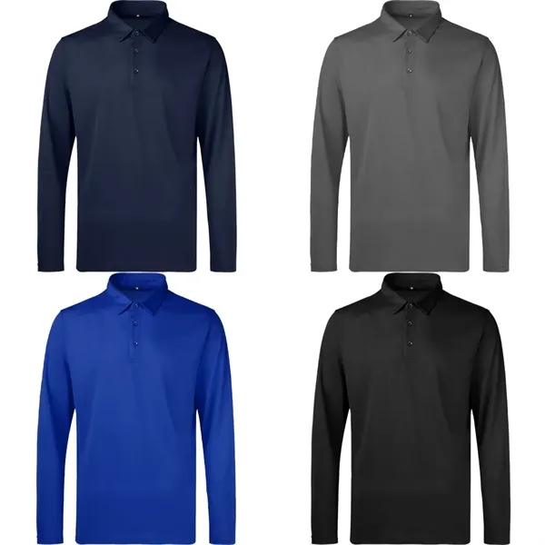 Men'S Sport Micro Pique Long Sleeve Polo Shirt - Men'S Sport Micro Pique Long Sleeve Polo Shirt - Image 2 of 3