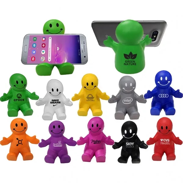 Squeezable Smile Face Guy Stress Reliever Phone Holder - Squeezable Smile Face Guy Stress Reliever Phone Holder - Image 1 of 2