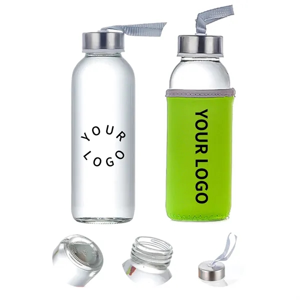 10oz Glass Water Bottle with Sleeve and Lanyard - 10oz Glass Water Bottle with Sleeve and Lanyard - Image 0 of 2