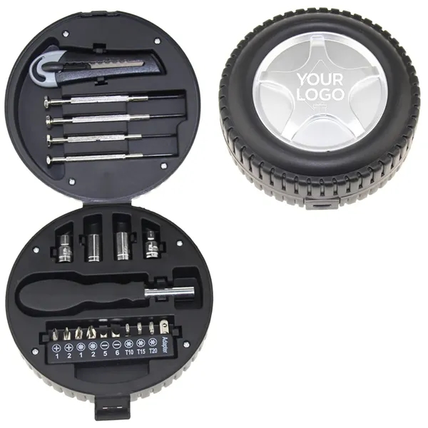 20-Piece Mini Tool Kit in Tire-Shaped Case - 20-Piece Mini Tool Kit in Tire-Shaped Case - Image 0 of 3