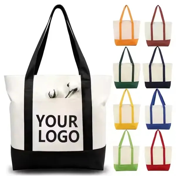 Canvas Tote Bag Bulk with Outer Pocket - Canvas Tote Bag Bulk with Outer Pocket - Image 0 of 7