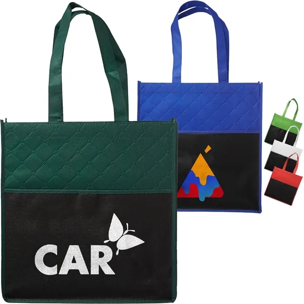 Reusable Quilted Pocket Non-Woven Tote Bag (13"x13.75"x3")