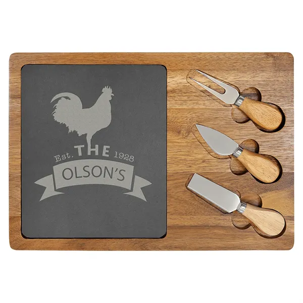 13 3/4"x9 3/4" Acacia Wood/Slate Rectangle Cheese Set - 13 3/4"x9 3/4" Acacia Wood/Slate Rectangle Cheese Set - Image 0 of 1